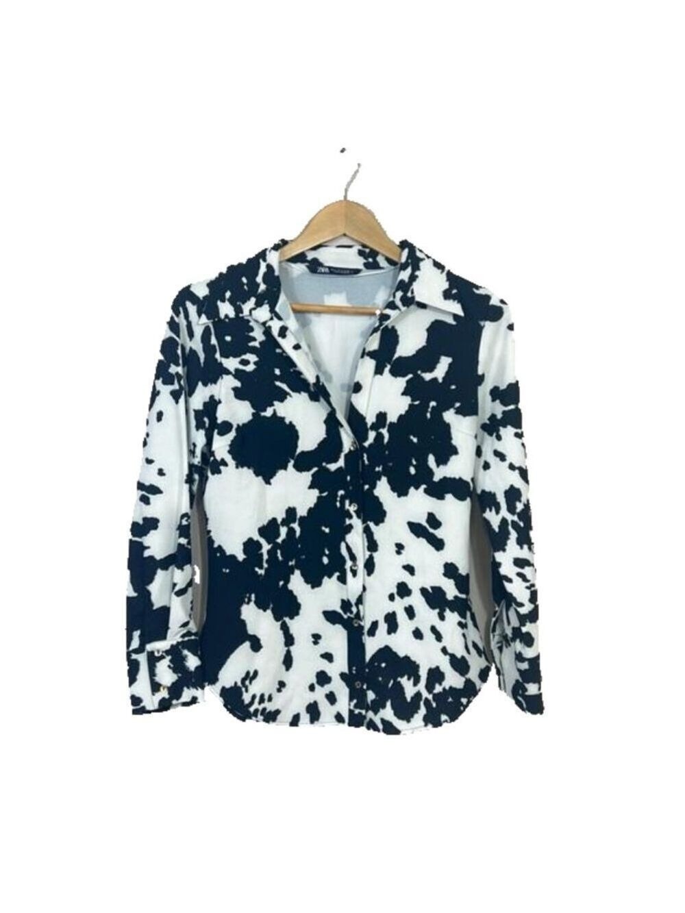ZARA SATIN EFFECT SHIRT BLACK WHITE ANIMAL PRINT SIZE S